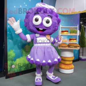 Lavender Burgers mascot costume character dressed with a Mini Dress and Mittens