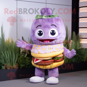 Lavender Burgers mascot costume character dressed with a Mini Dress and Mittens