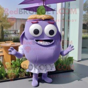 Lavender Burgers mascot costume character dressed with a Mini Dress and Mittens