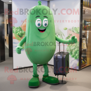 nan Green Bean mascot costume character dressed with a Skinny Jeans and Briefcases