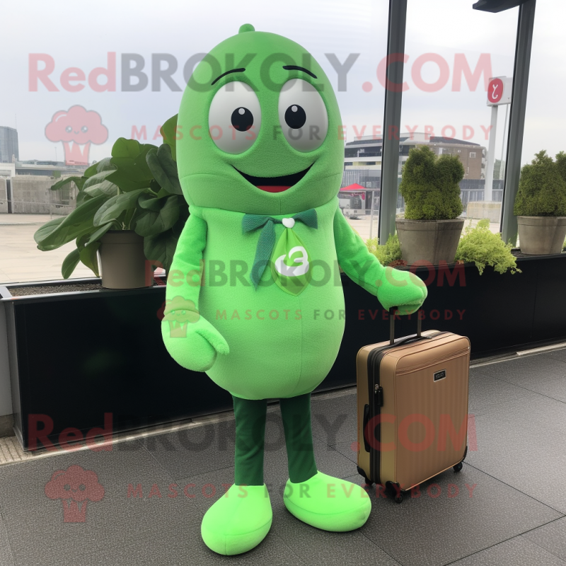 nan Green Bean mascot costume character dressed with a Skinny Jeans and Briefcases nan Green Bean mascot costume character dressed with a Skinny Jeans and Briefcases