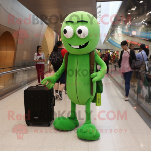 nan Green Bean mascot costume character dressed with a Skinny Jeans and Briefcases