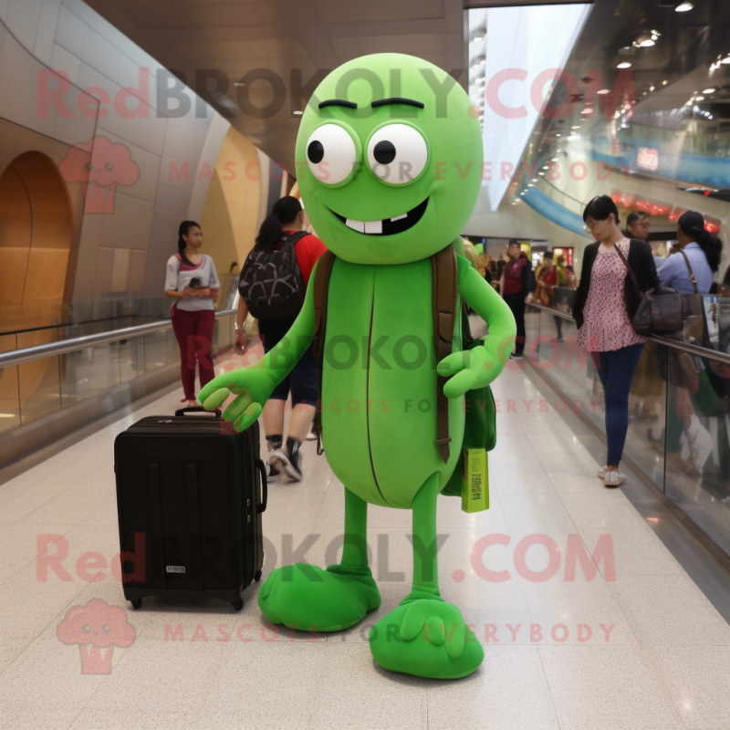nan Green Bean mascot costume character dressed with a Skinny Jeans and Briefcases