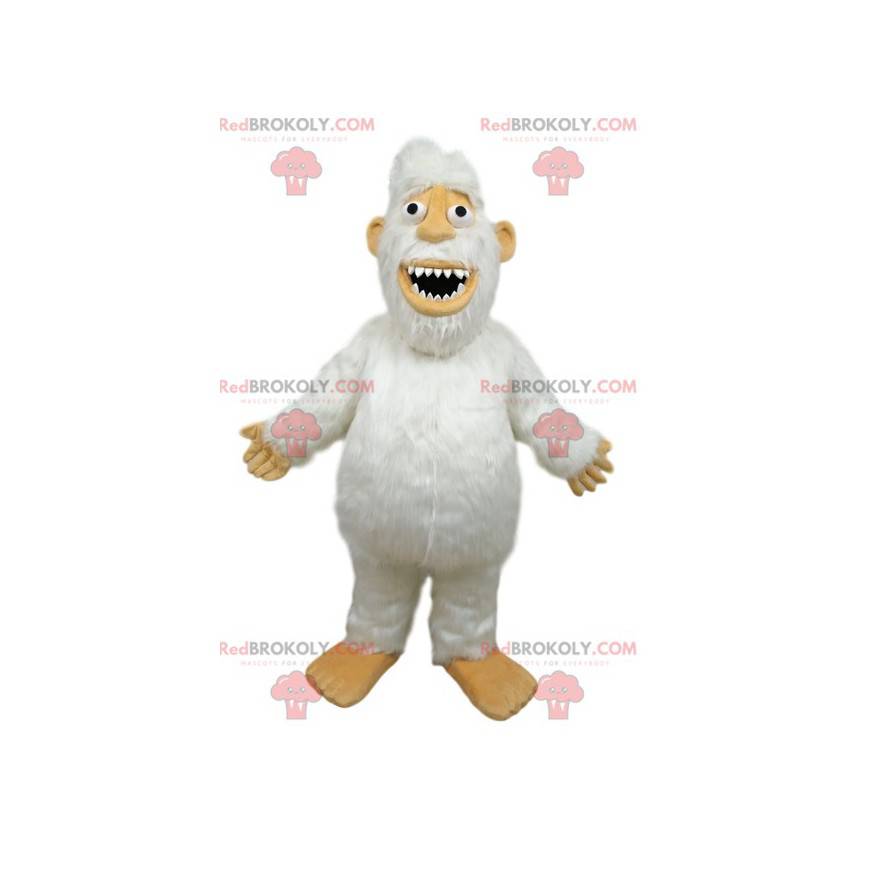 Maskot bílý Yeti s velkými zuby - Redbrokoly.com
