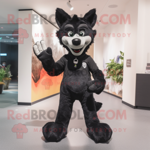 Black Dingo mascot costume character dressed with a Trousers and Foot pads