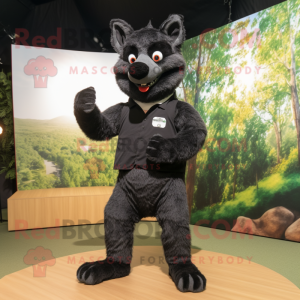 Black Dingo mascot costume character dressed with a Trousers and Foot pads