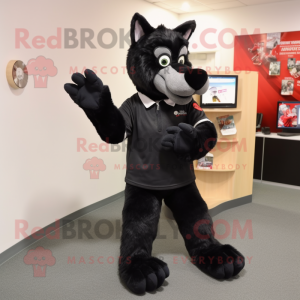 Black Dingo mascot costume character dressed with a Trousers and Foot pads