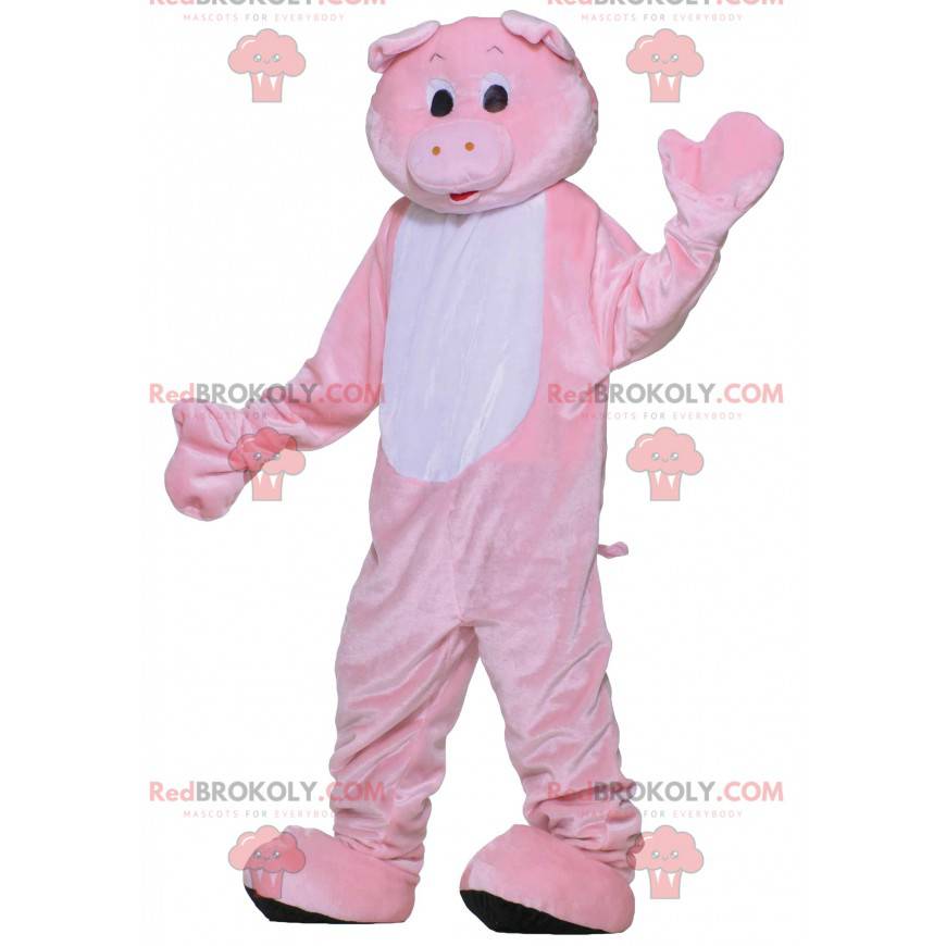 Nettes und buntes rosa und weißes Schweinemaskottchen -