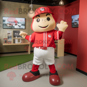 Red Lasagna mascot costume character dressed with a Baseball Tee and Berets