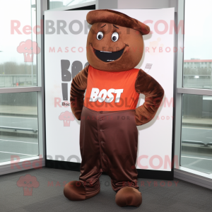 Rust Steak mascot costume character dressed with a Suit Pants and Beanies