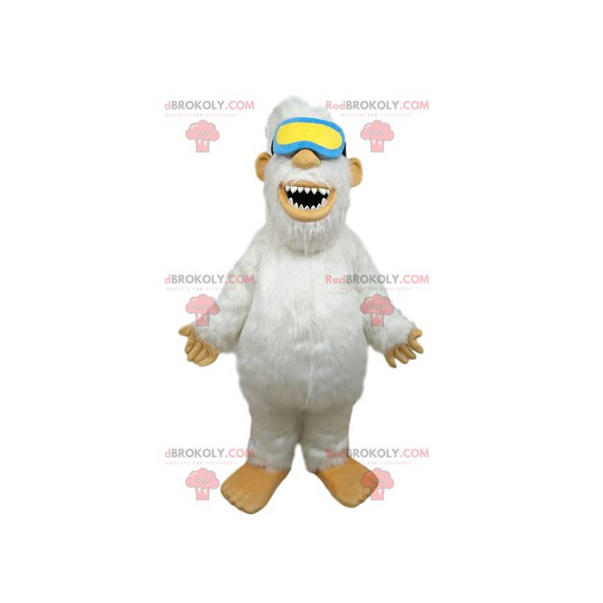 Mascot Yeti blanco con gafas azules y amarillas - Redbrokoly.com