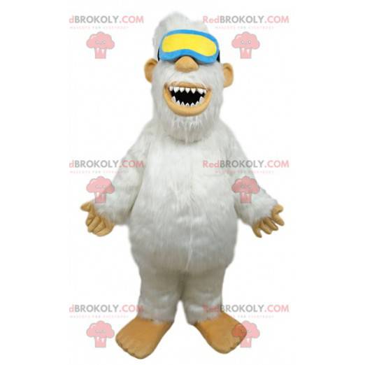 Maskot Vit Yeti med blå och gula glasögon - Redbrokoly.com