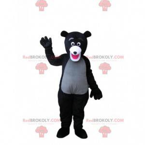 Zeer enthousiaste zwarte en grijze beer mascotte -