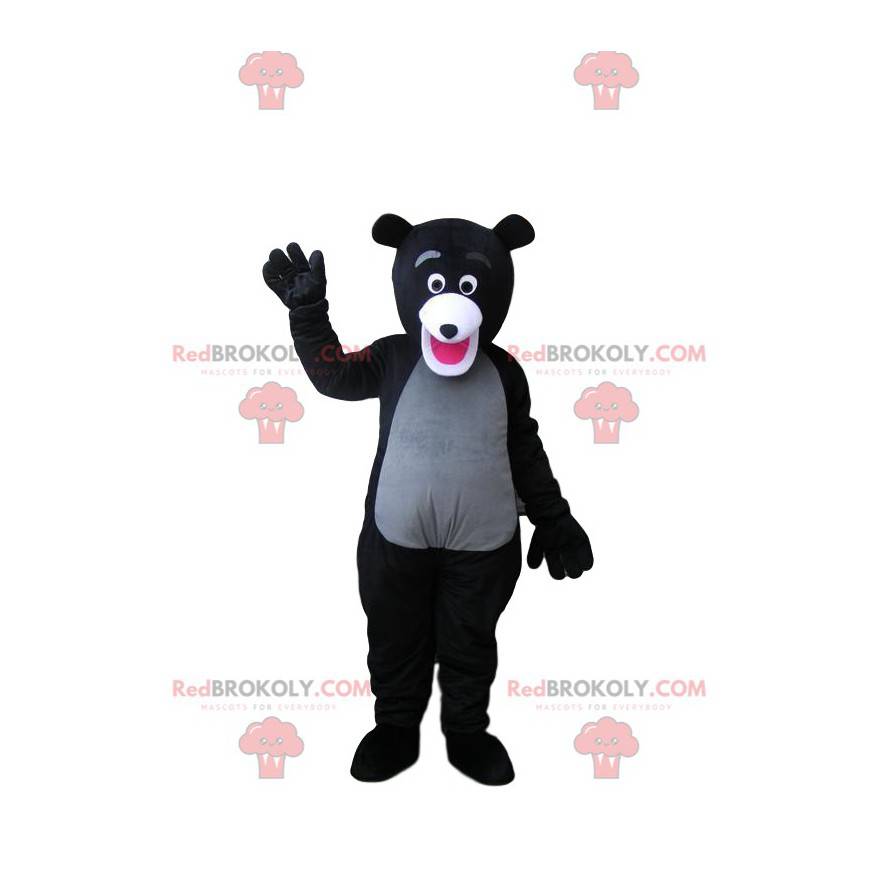 Veldig entusiastisk svart og grå bjørnemaskot - Redbrokoly.com