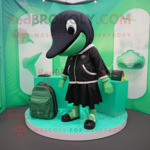 Green Killer Whale mascot costume character dressed with a Mini Skirt and Wallets