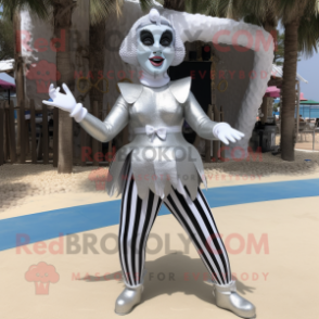 Silver Mime mascot costume character dressed with a Bikini and Anklets