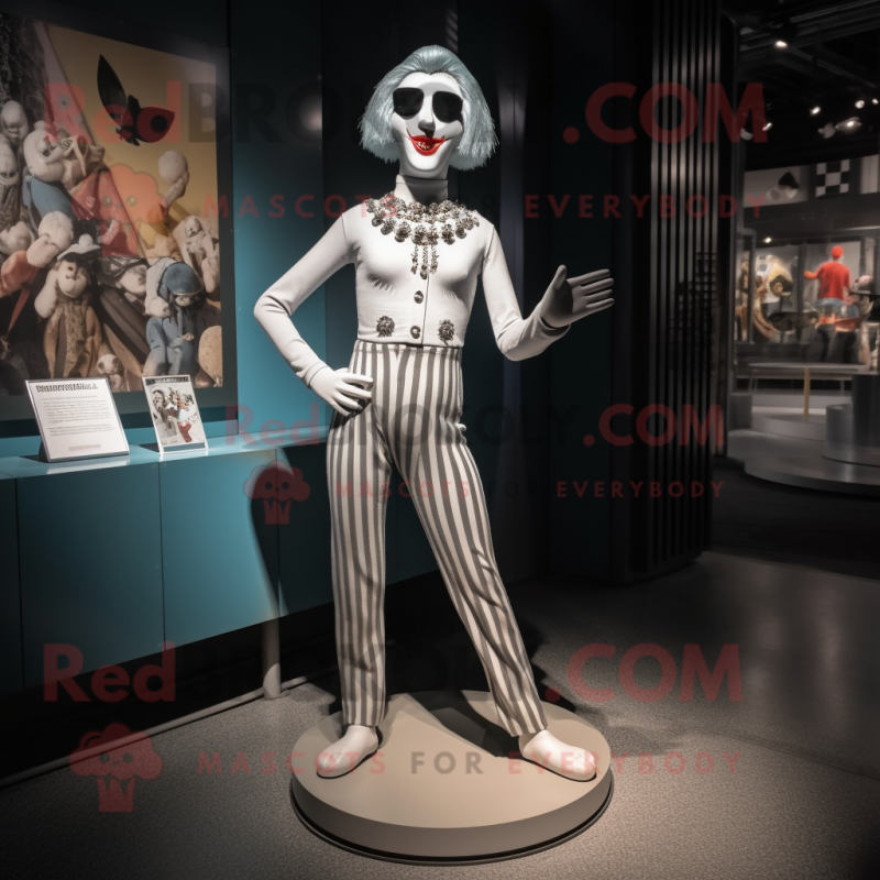 Silver Mime mascot costume character dressed with a Bikini and Anklets Silver Mime mascot costume character dressed with a Bikini and Anklets