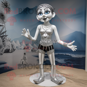Silver Mime mascot costume character dressed with a Bikini and Anklets