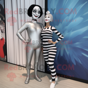 Silver Mime mascot costume character dressed with a Bikini and Anklets