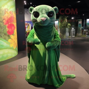 Green Jaguarundi mascot costume character dressed with a Mini Dress and Wraps