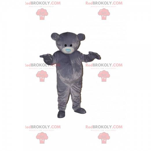 Gray bear mascot with a blue heart-shaped muzzle -