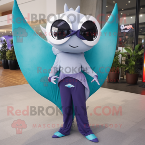 nan Manta Ray mascot costume character dressed with a Yoga Pants and Eyeglasses