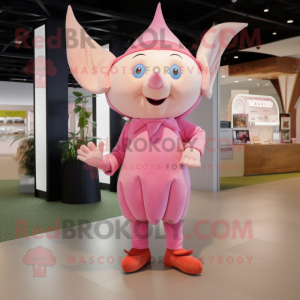 Pink Elf mascot costume character dressed with a Romper and Clutch bags