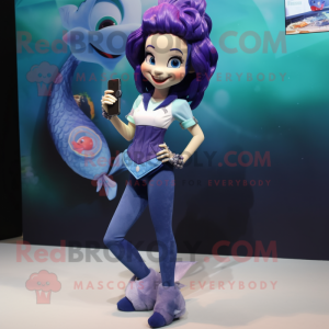 Navy Mermaid mascot costume character dressed with a Shorts and Digital watches
