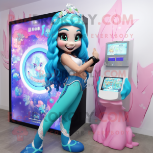 Navy Mermaid mascot costume character dressed with a Shorts and Digital watches