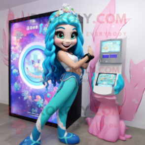 Navy Mermaid mascot costume character dressed with a Shorts and Digital watches