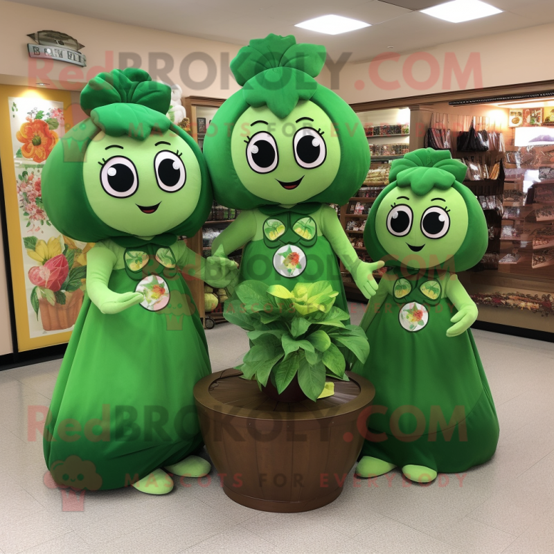 Olive Bunch Of Shamrocks mascot costume character dressed with a Mini Dress and Coin purses Olive Bunch Of Shamrocks mascot costume character dressed with a Mini Dress and Coin purses