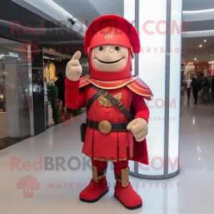 Red Roman Soldier mascot costume character dressed with a Suit Pants and Keychains