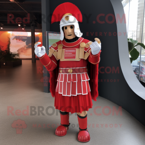 Red Roman Soldier mascot costume character dressed with a Suit Pants and Keychains
