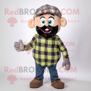 Olive Juggle mascot costume character dressed with a Flannel Shirt and Hats