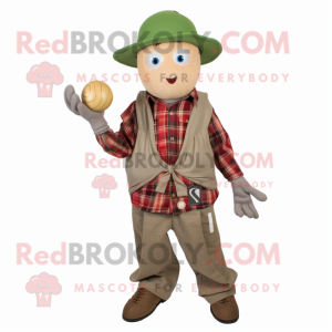 Olive Juggle mascot costume character dressed with a Flannel Shirt and Hats