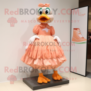 Peach Quail mascot costume character dressed with a A-Line Skirt and Shoe laces