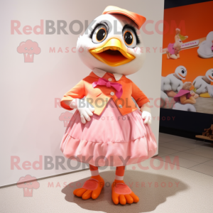 Peach Quail mascot costume character dressed with a A-Line Skirt and Shoe laces