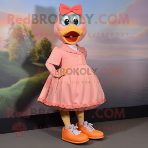 Peach Quail mascot costume character dressed with a A-Line Skirt and Shoe laces