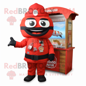 Red Sushi mascot costume character dressed with a Cargo Shorts and Watches