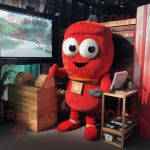 Red Sushi mascot costume character dressed with a Cargo Shorts and Watches