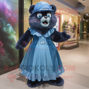 Blue Spectacled Bear mascot costume character dressed with a Ball Gown and Caps