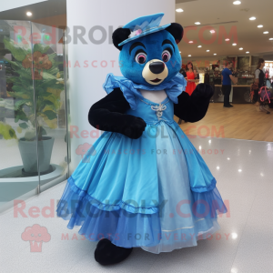 Blue Spectacled Bear mascot costume character dressed with a Ball Gown and Caps