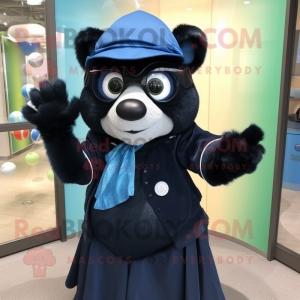 Blue Spectacled Bear mascot costume character dressed with a Ball Gown and Caps