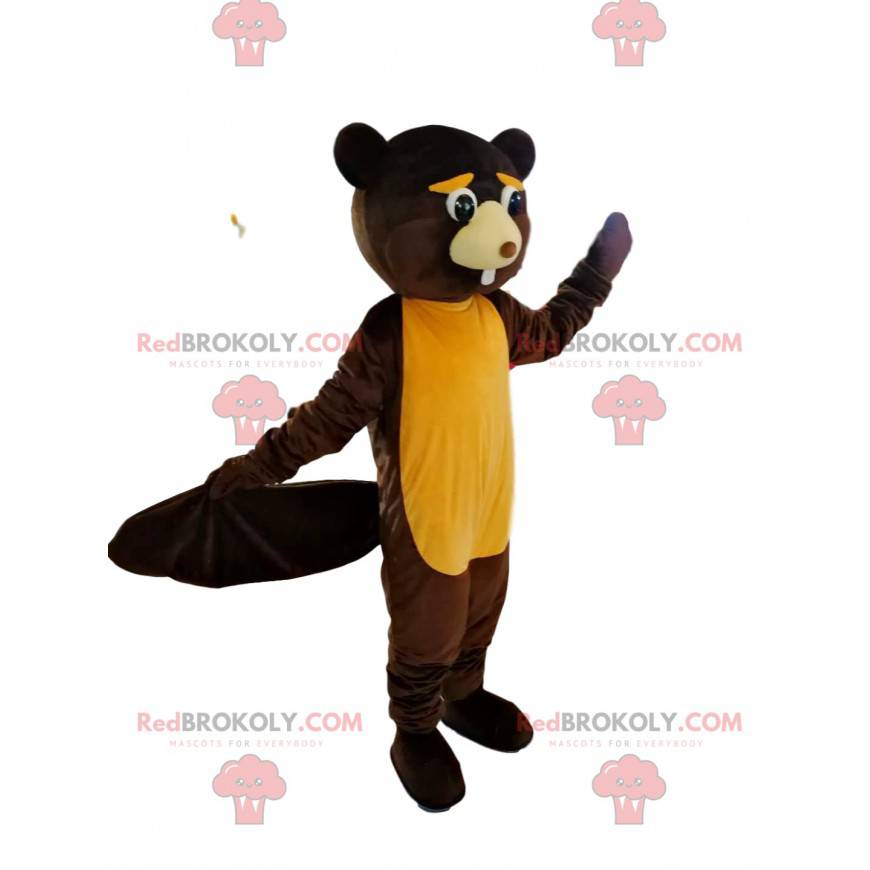 Mascote castor marrom e amarelo muito fofo - Redbrokoly.com