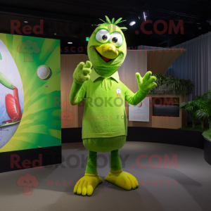 Lime Green Kiwi mascot costume character dressed with a Long Sleeve Tee and Bracelets