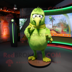 Lime Green Kiwi mascot costume character dressed with a Long Sleeve Tee and Bracelets