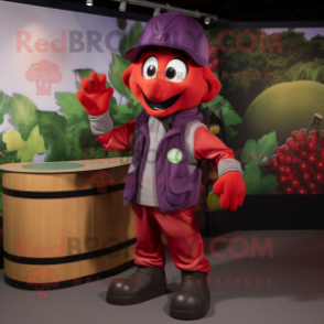 Red Grape mascot costume character dressed with a Cargo Pants and Gloves