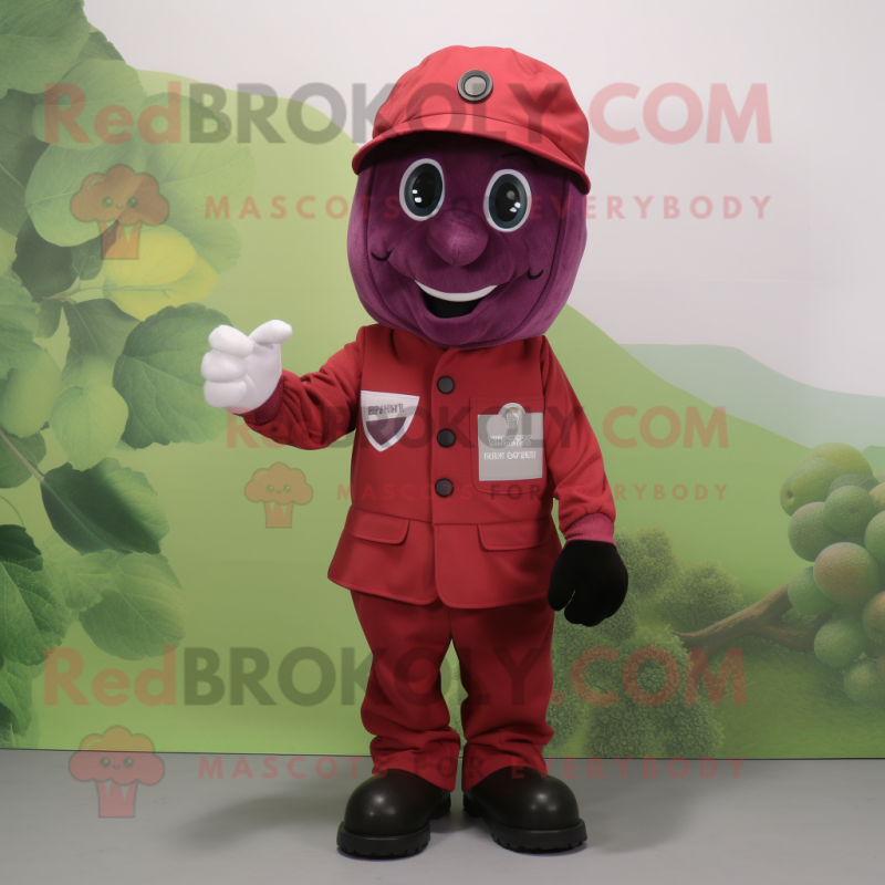 Red Grape mascot costume character dressed with a Cargo Pants and Gloves