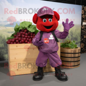 Red Grape mascot costume character dressed with a Cargo Pants and Gloves