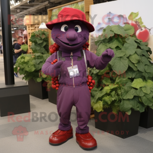 Red Grape mascot costume character dressed with a Cargo Pants and Gloves